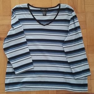Stripe print V neck top